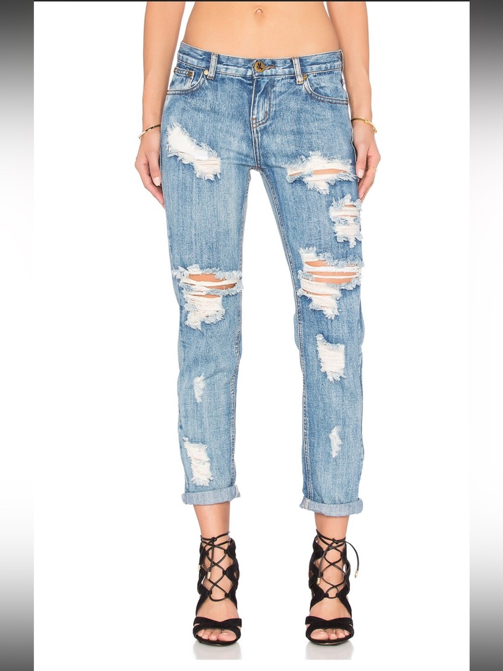 One Teaspoon Light Blue Ripped Boyfriend Jeans